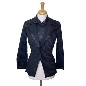 GARY GRAHAM Double Layer Faux Leather Pinstriped Black Gray Blazer Size 4